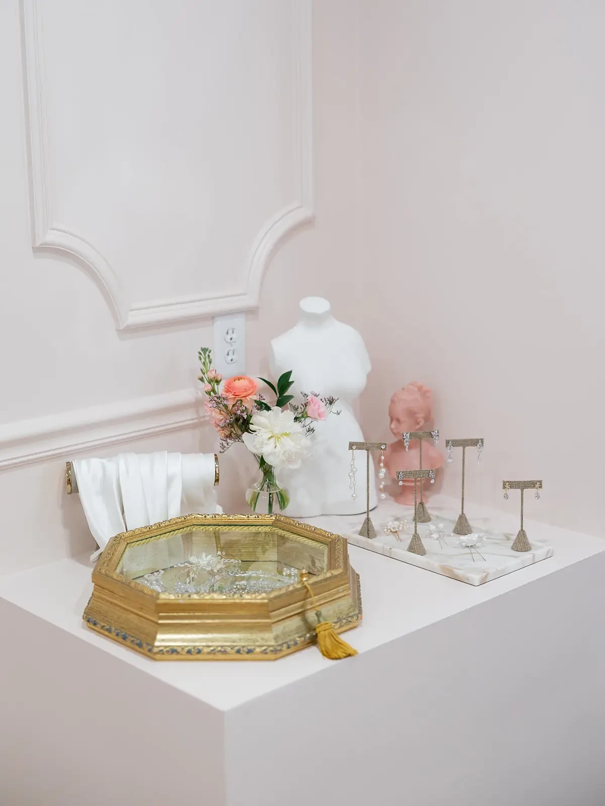 Image shows a display of accessories on the main floor of The Bridal Room