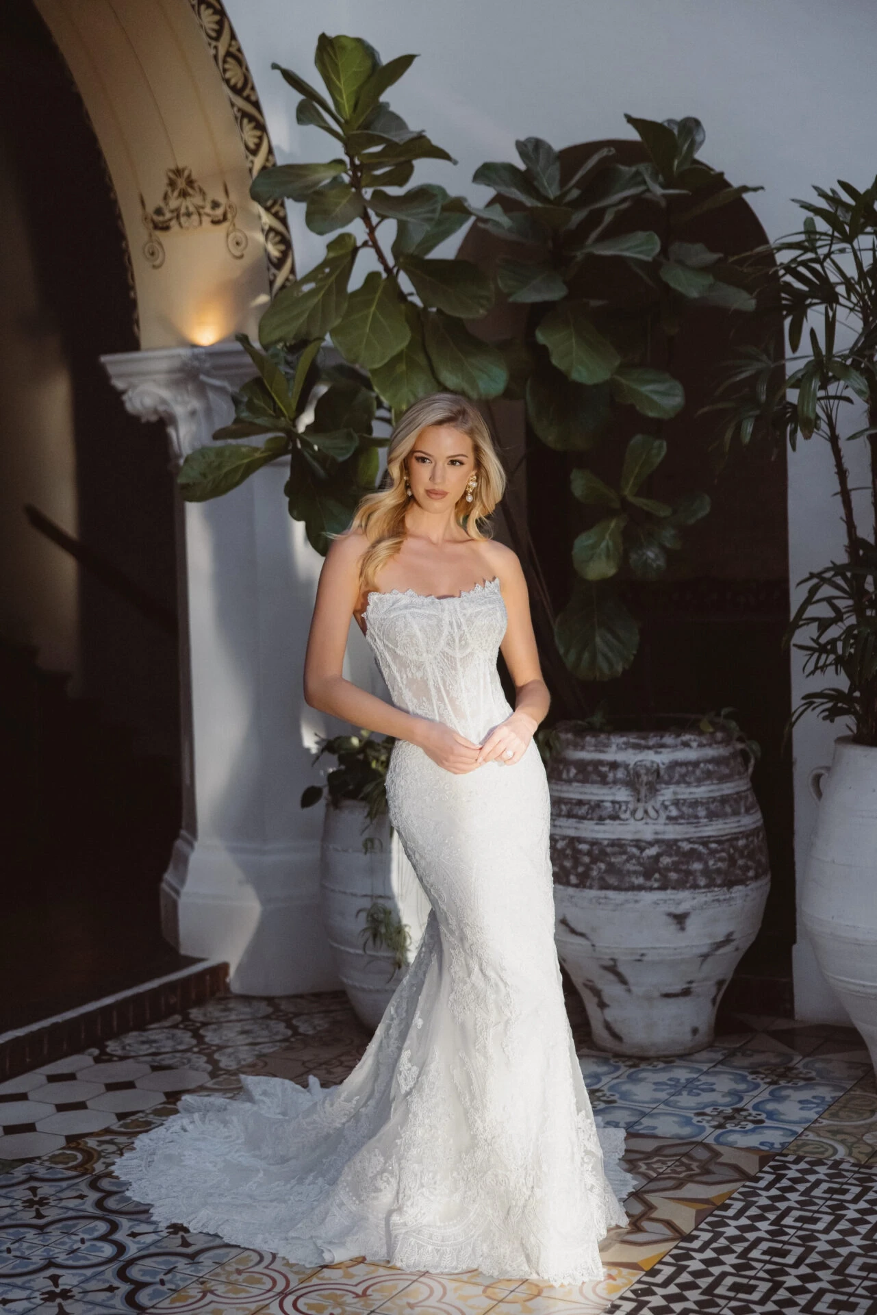 Model wearing style #D4541 Essense of Australia wedding dress