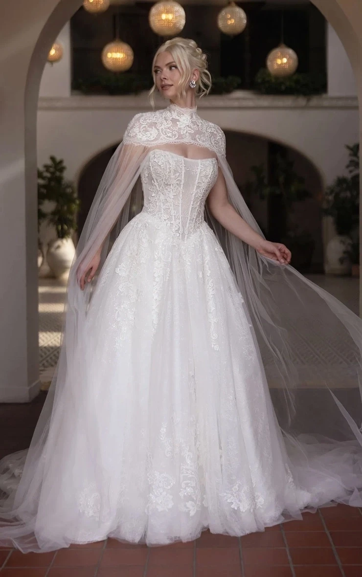 Model wearing style #D4553 Essense of Australia wedding dress