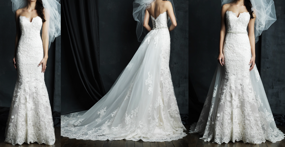Allure Couture C387 - A removable train attached to a sparkly belt for added drama and glam!