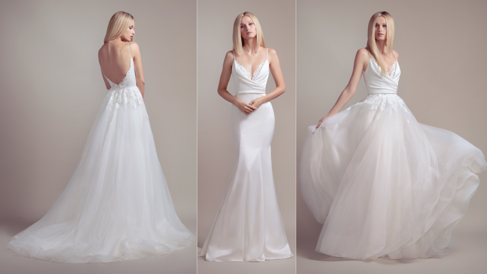 Blush by Hayley Paige Fawn  This overskirt turns this gorgeous fit-to-flare gown into an A-line dream! The lace trim is so unique and gorgeous! Perfect for any bride that wants to be a princess  but also classic and elegant.