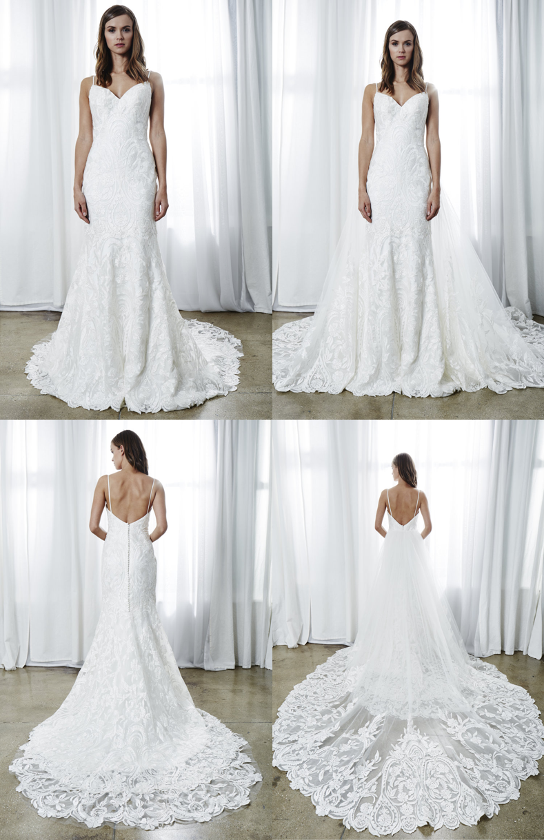 Kelly Faetanini Giselle  A removable tulle train with a lace hem to accentuate the dresses hem. Kelly describes it best by saying feel like a A-list celebrity walking down the red carpet (ahem, I mean wedding aisle)